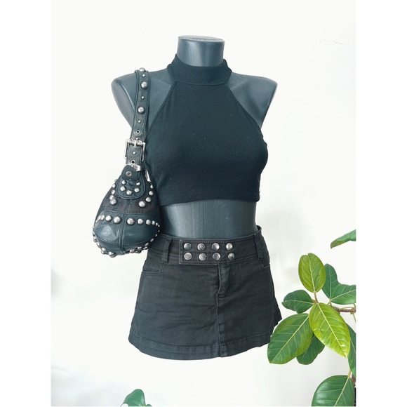 Vintage Tops - Vintage | Black Ribbed Mock Neck Crop Top